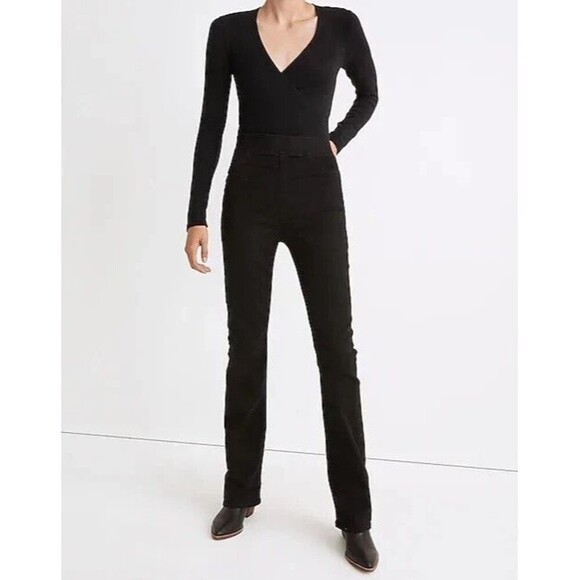 Madewell Jeans Sz 26 Black Skinny Flare Leg PullOn Stretch High Rise Denim Pants - Picture 1 of 13